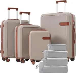 Merax 3-Piece Hardshell Luggage Set with TSA Lock Lightweight ABS 360 Spinner Wheels Suitcases for Travel Durable and Spacious Interior (TYPE A, Khaki, 16 20 24 28 Compression Bags)