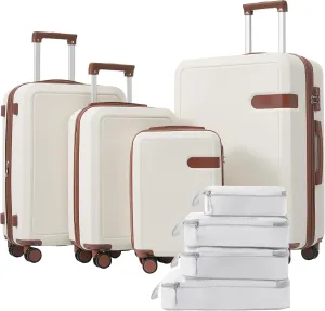 Merax 3-Piece Hardshell Luggage Set with TSA Lock Lightweight ABS 360 Spinner Wheels Suitcases for Travel Durable and Spacious Interior (TYPE A, White, 16 20 24 28 Compression Bags)