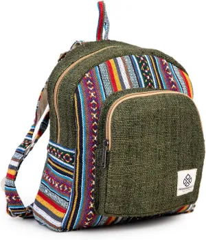 Mini Hemp Backpack Bag - Boho Eco Friendly Unisex Rustic Durable Adjustable Straps Bag by Freakmandu - Green