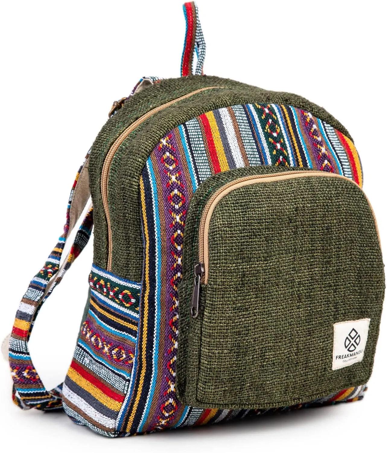 Mini Hemp Backpack Bag - Boho Eco Friendly Unisex Rustic Durable Adjustable Straps Bag by Freakmandu - Green