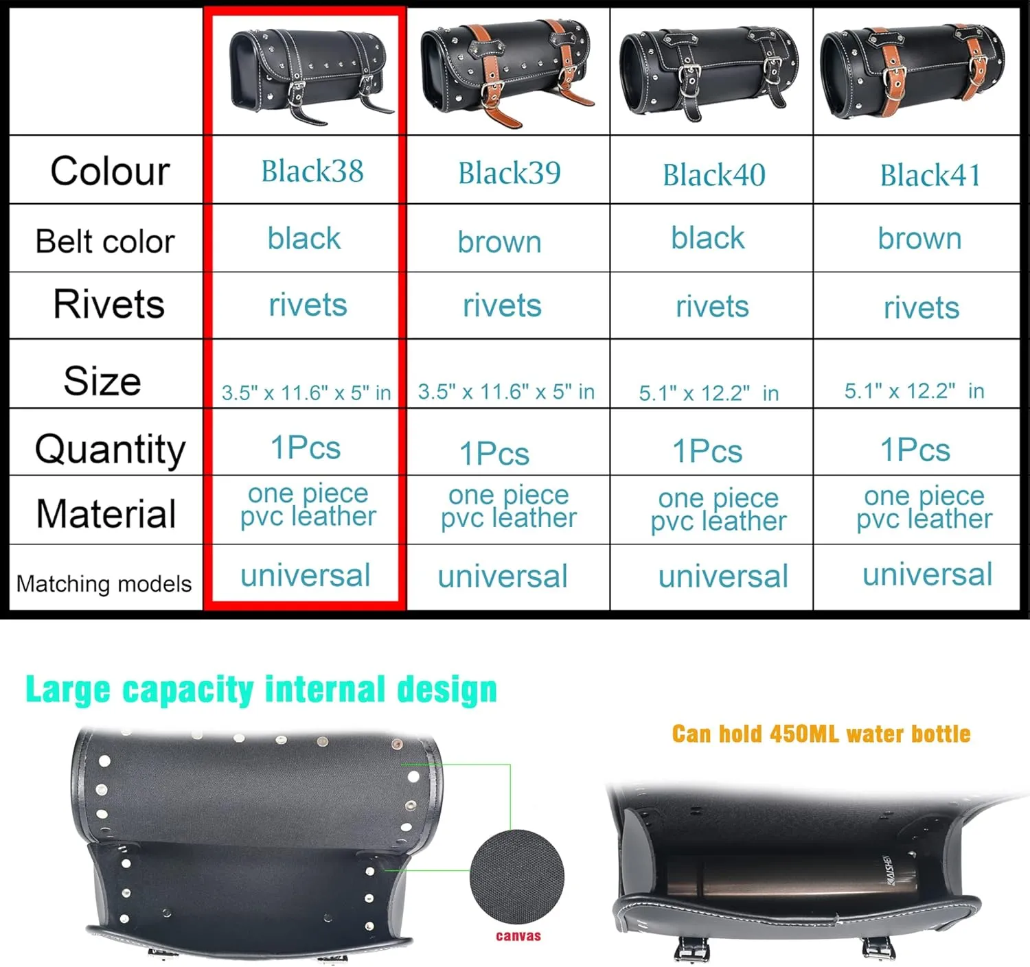 Motorcycle Pvc Faux Leather Tool Bag|Universal Fork Bag|Motorcycle Handlebar Bag|Motorcycle Tool Bag|Motorcycle Roll Bag| Saddlebags|Handlebar Bag| Sissy Bar Storage ToolBag|Black belt|Black38