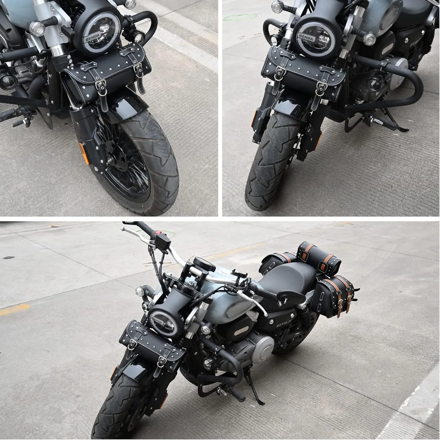 Motorcycle Pvc Faux Leather Tool Bag|Universal Fork Bag|Motorcycle Handlebar Bag|Motorcycle Tool Bag|Motorcycle Roll Bag| Saddlebags|Handlebar Bag| Sissy Bar Storage ToolBag|Black belt|Black38