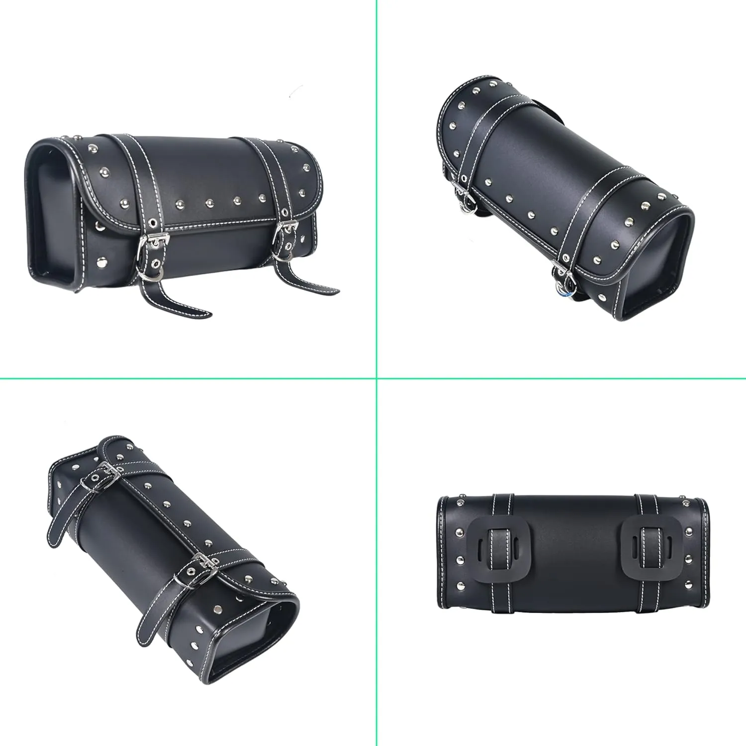 Motorcycle Pvc Faux Leather Tool Bag|Universal Fork Bag|Motorcycle Handlebar Bag|Motorcycle Tool Bag|Motorcycle Roll Bag| Saddlebags|Handlebar Bag| Sissy Bar Storage ToolBag|Black belt|Black38
