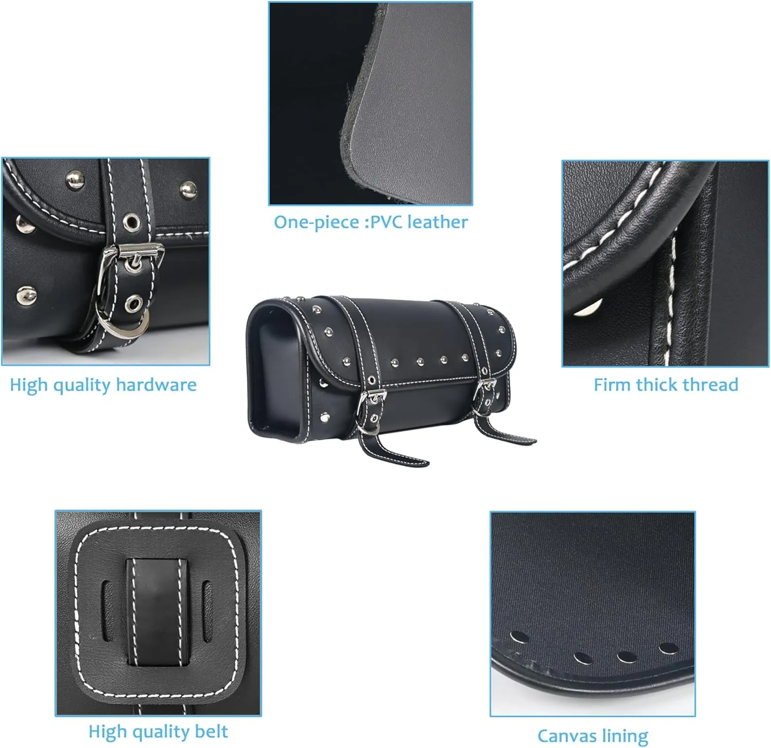 Motorcycle Pvc Faux Leather Tool Bag|Universal Fork Bag|Motorcycle Handlebar Bag|Motorcycle Tool Bag|Motorcycle Roll Bag| Saddlebags|Handlebar Bag| Sissy Bar Storage ToolBag|Black belt|Black38