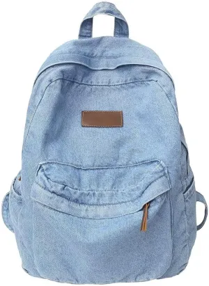 Mudono Denim Backpack for Women Retro Jeans Daypack Spacious Lightweight Rucksack Travel Backpack Fit 15 Inch Laptop