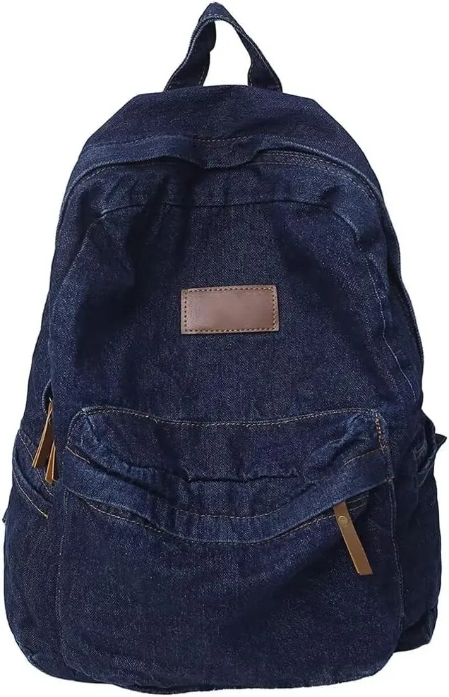 Mudono Denim Backpack for Women Retro Jeans Daypack Spacious Lightweight Rucksack Travel Backpack Fit 15 Inch Laptop
