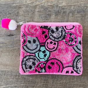 Multi Smiley Face Beaded Pouch