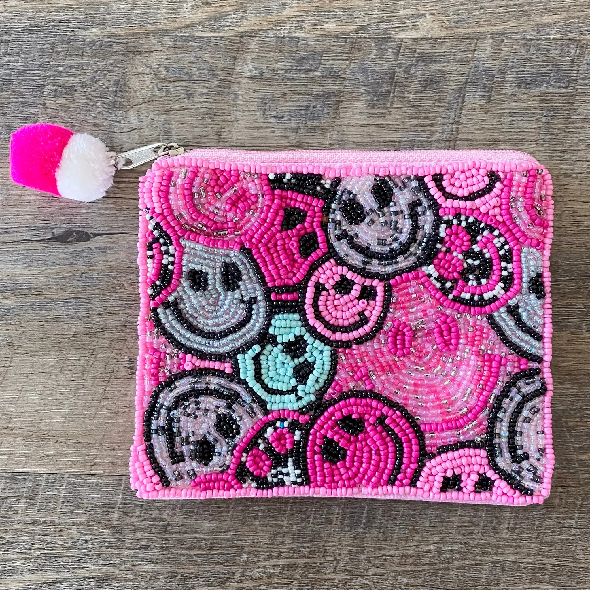 Multi Smiley Face Beaded Pouch