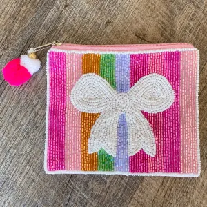 Multi Striped Beaded Bow Pouch