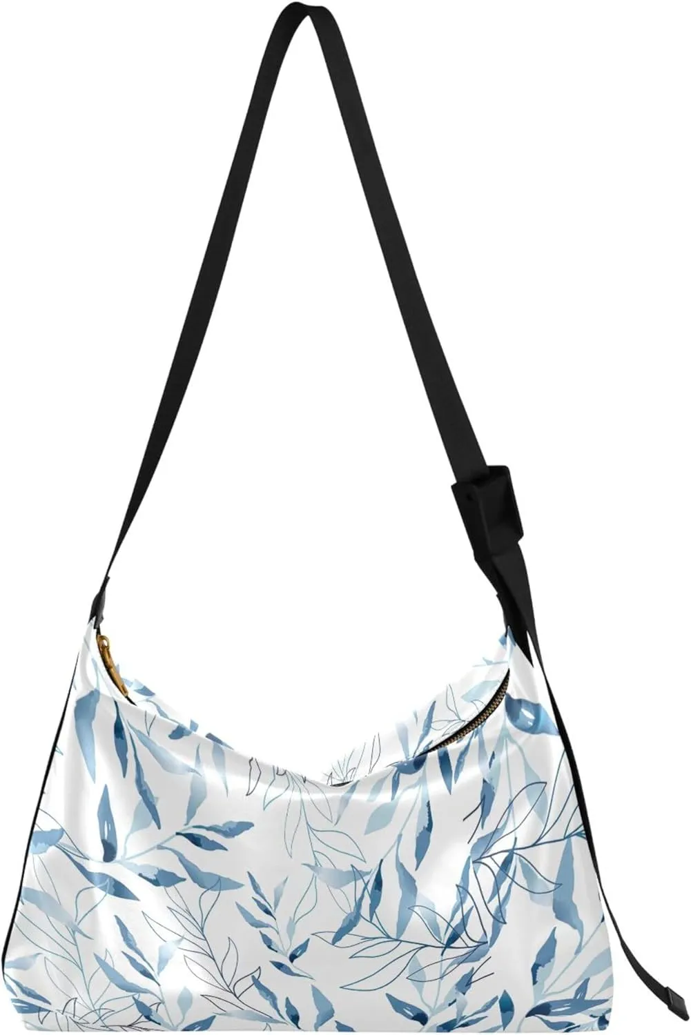 Nature Flowers leaf Watercolor PU Leather Hobo Purse Large Crossbody Purse Stylish Leaf Print Shoulder Handbag Purse