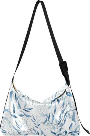 Nature Flowers leaf Watercolor PU Leather Hobo Purse Large Crossbody Purse Stylish Leaf Print Shoulder Handbag Purse