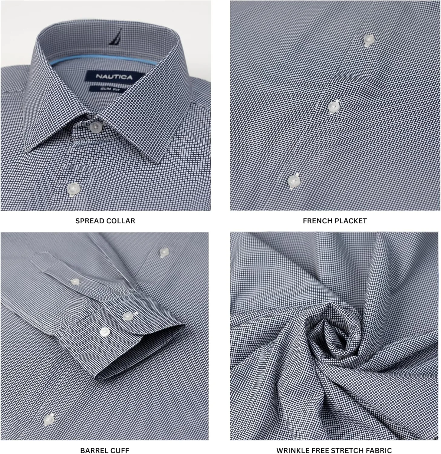 Nautica Slim Fit Mens Dress Shirts Long Sleeve Button Down Wrinkle Free Formal 4-Way Stretch