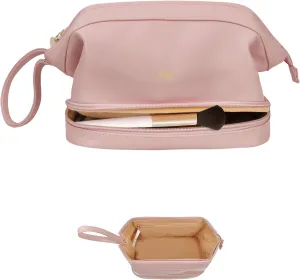 NGIL Faux Leather Cosmetic Bag for Women, Makeup Bag Organizer, Makeup Brush Storage, Portable Travel Bag for Toiletries (Solid, Pink, Medium)