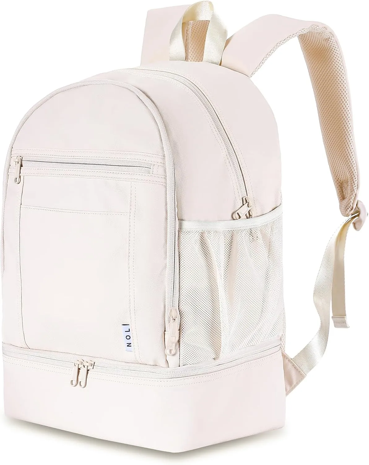 NOL Natural Organic Lifestyle Kids 2-in-1 Backpack & Insulated Lunch Bag-16 Multi-Functional Large Compartments Backpack for School & Travel, Double Deck, Water Resistant, Leak-proof, Padded (Cream)