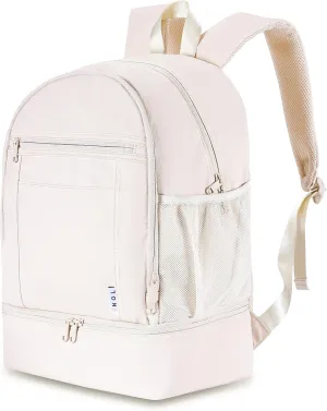NOL Natural Organic Lifestyle Kids 2-in-1 Backpack & Insulated Lunch Bag-16 Multi-Functional Large Compartments Backpack for School & Travel, Double Deck, Water Resistant, Leak-proof, Padded (Cream)