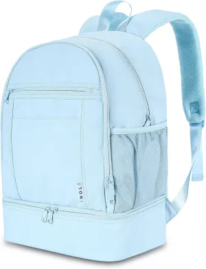 NOL Natural Organic Lifestyle Kids 2-in-1 Backpack & Insulated Lunch Bag-16 Multi-Functional Large Compartments Backpack for School & Travel, Double Deck, Water Resistant,Leak-Proof,Padded-Light Blue