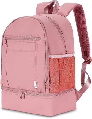 NOL Natural Organic Lifestyle Kids 2-in-1 Backpack & Insulated Lunch Bag-16"Multi-Functional Large Compartments Backpack for School & Travel, Double Deck, Water Resistant, Leak-proof, Padded-Dark Pink