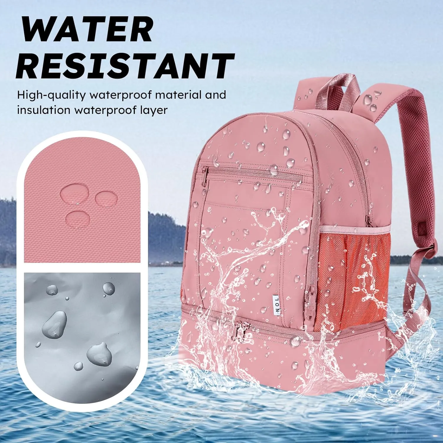 NOL Natural Organic Lifestyle Kids 2-in-1 Backpack & Insulated Lunch Bag-16"Multi-Functional Large Compartments Backpack for School & Travel, Double Deck, Water Resistant, Leak-proof, Padded-Dark Pink