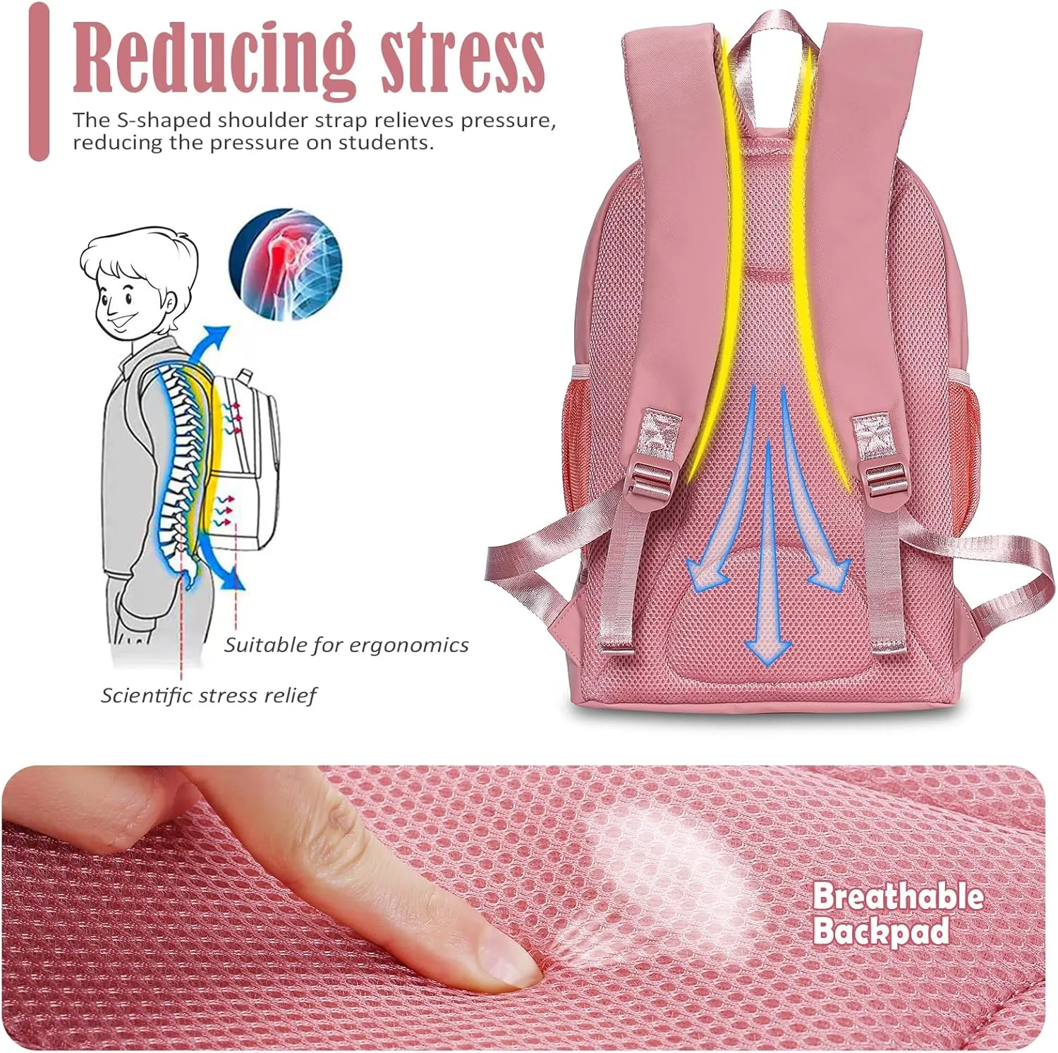 NOL Natural Organic Lifestyle Kids 2-in-1 Backpack & Insulated Lunch Bag-16"Multi-Functional Large Compartments Backpack for School & Travel, Double Deck, Water Resistant, Leak-proof, Padded-Dark Pink