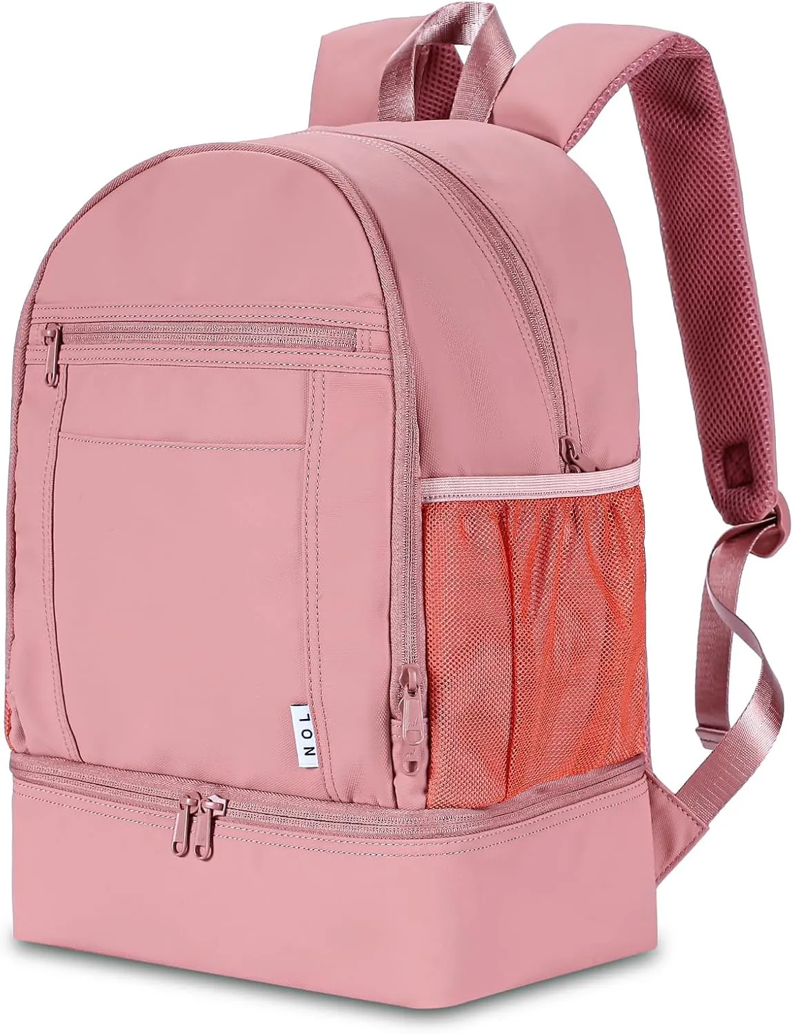 NOL Natural Organic Lifestyle Kids 2-in-1 Backpack & Insulated Lunch Bag-16"Multi-Functional Large Compartments Backpack for School & Travel, Double Deck, Water Resistant, Leak-proof, Padded-Dark Pink