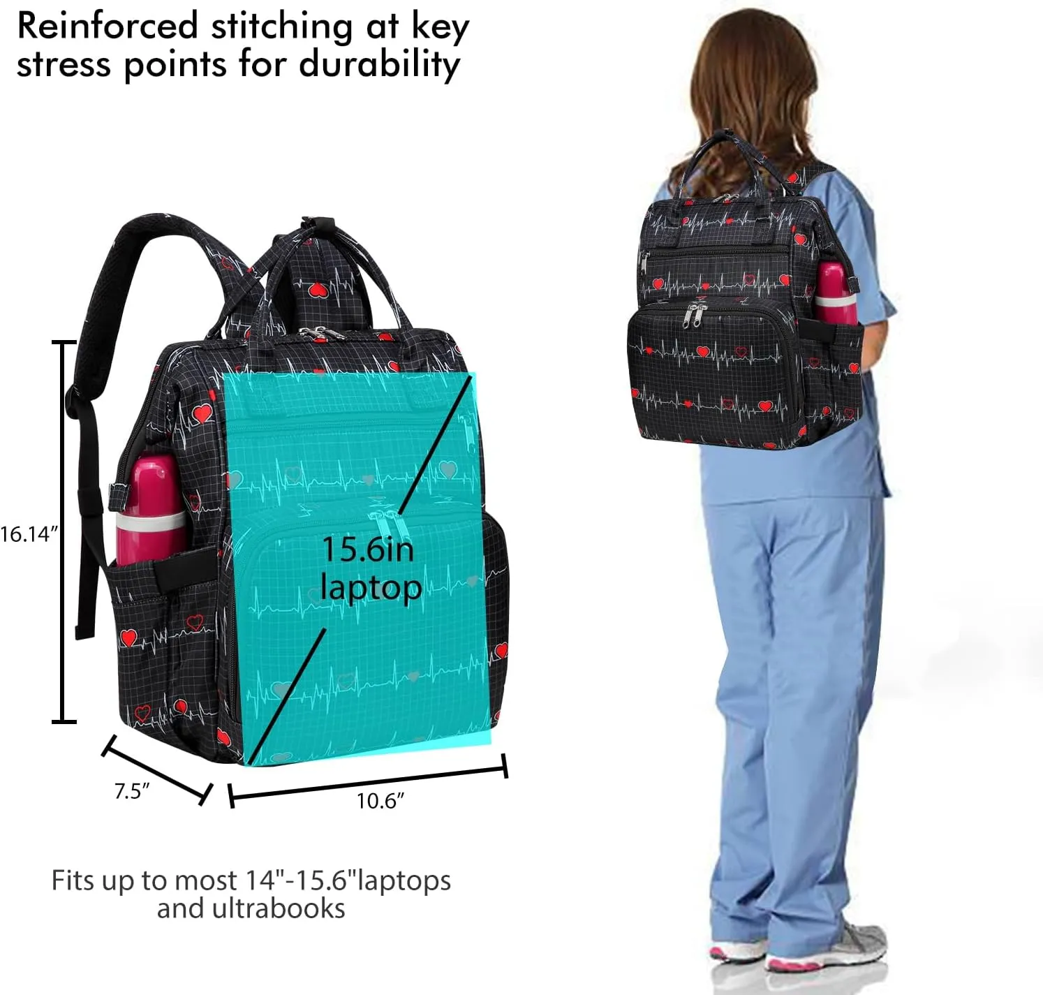 Nurse Backpack Nursing Bags Totes for Nurses Work Medical Home Health Travel Clinical Bookbag Nursing Essentials Supplies College Laptop Compartment Pockets Graduation Appreciation CNA Home Visit Gift