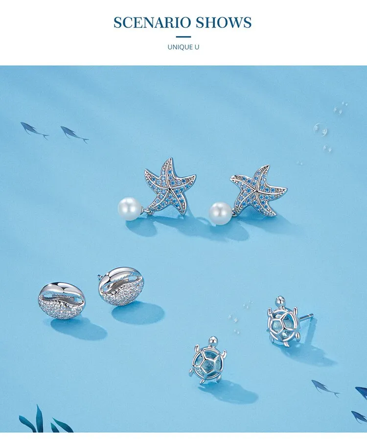 Ocean Blue Turtles Stud Earrings