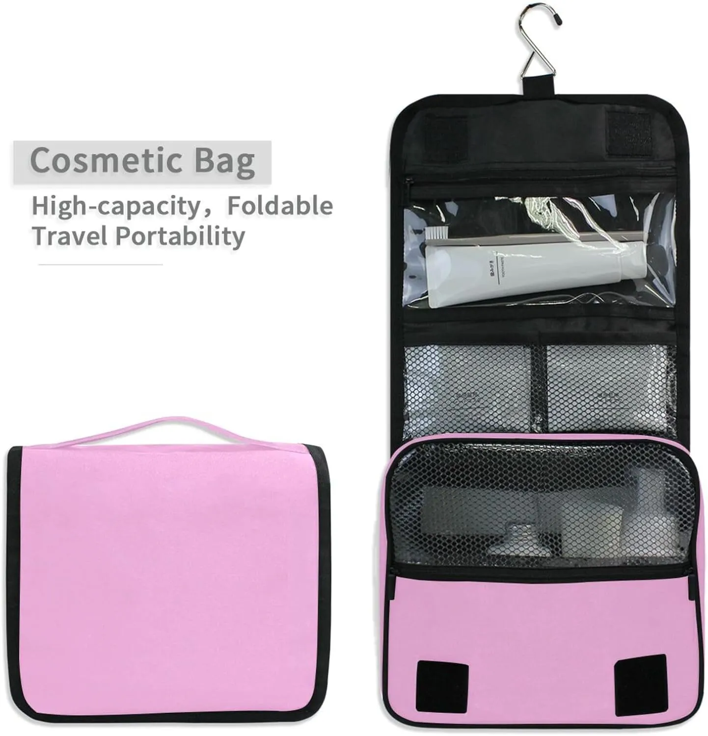 ODAWA Pearl Pink Toiletries Bag Large Capacity Hanging Cosmetic Case Spacious Toiletry Bag for Women and Men
