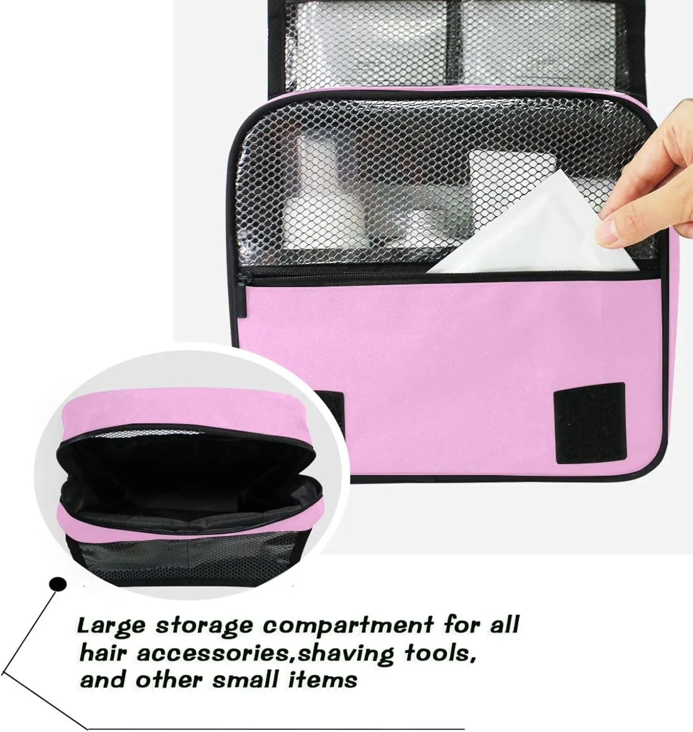 ODAWA Pearl Pink Toiletries Bag Large Capacity Hanging Cosmetic Case Spacious Toiletry Bag for Women and Men