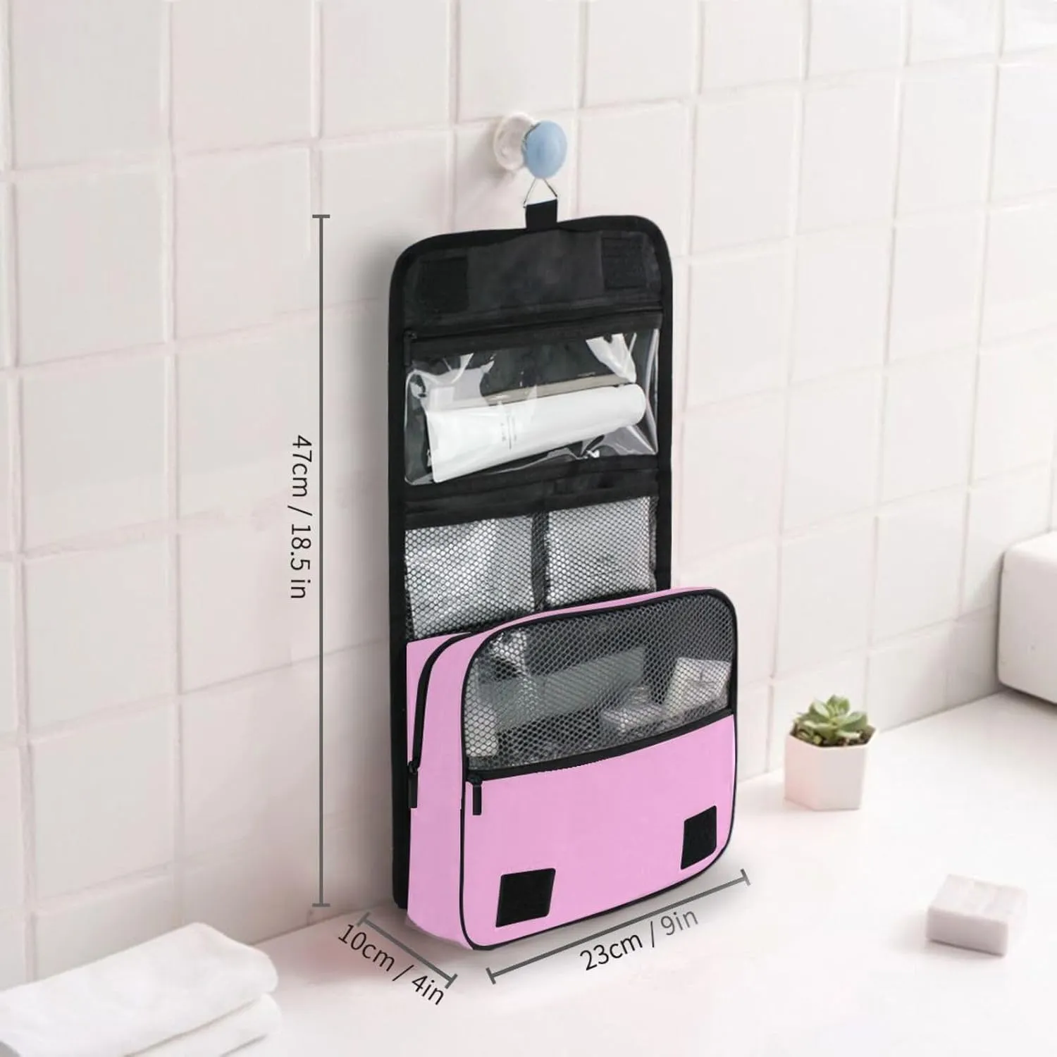 ODAWA Pearl Pink Toiletries Bag Large Capacity Hanging Cosmetic Case Spacious Toiletry Bag for Women and Men