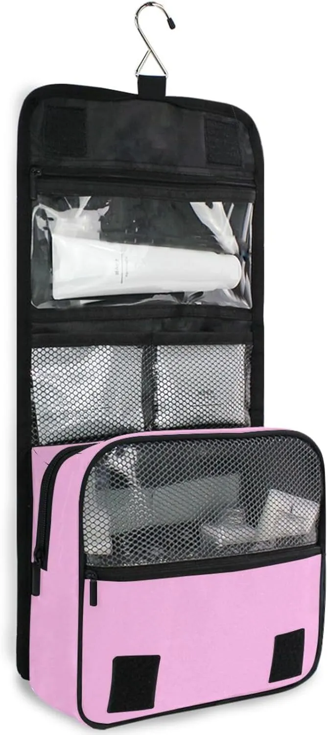 ODAWA Pearl Pink Toiletries Bag Large Capacity Hanging Cosmetic Case Spacious Toiletry Bag for Women and Men