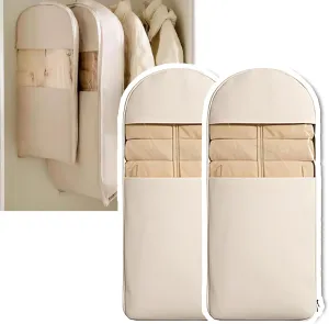 Otherwise Garment Bag, Space Saving Hanging Garment Bag with Self Compression Zipper, 2025 New Space Saving Hanging Protector, Winter Coat Storage, Heavy Duty Garment Bags(Beige*2, Large)
