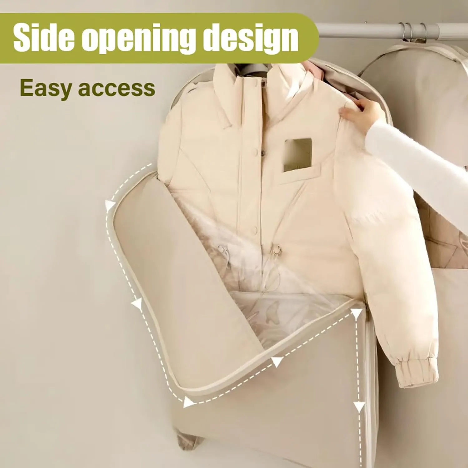 Otherwise Garment Bag, Space Saving Hanging Garment Bag with Self Compression Zipper, 2025 New Space Saving Hanging Protector, Winter Coat Storage, Heavy Duty Garment Bags(Beige*2, Large)