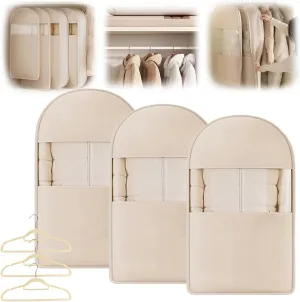 Otherwise Garment Bag, Space Saving Hanging Garment Bag with Self Compression Zipper, Upgrade Space Saving Garment Bags Hanging, Dust Cover Clothes Bags for Down Coat (Beige - Small)