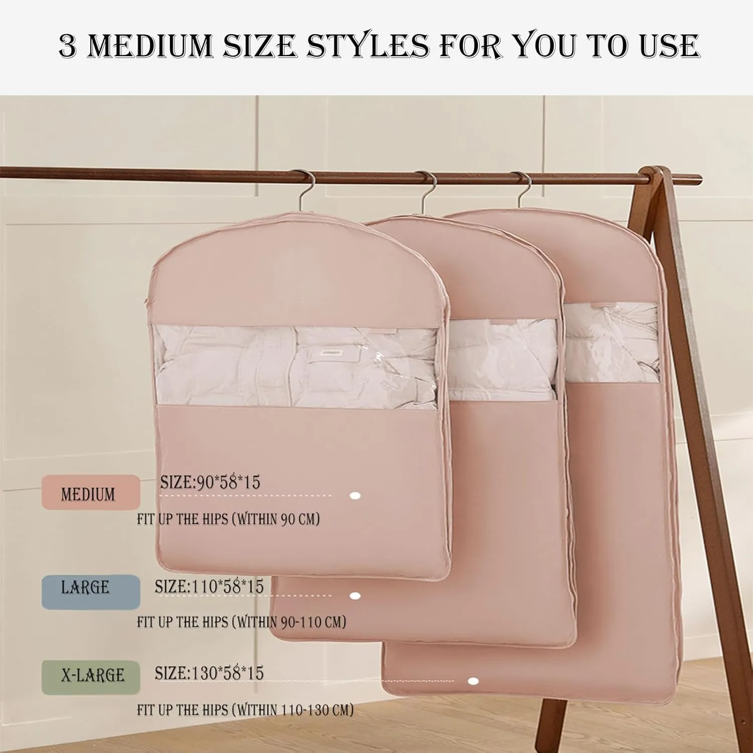 Otherwise Garment Bag, Space Saving Hanging Garment Bag with Self Compression Zipper, Upgrade Space Saving Garment Bags Hanging, Dust Cover Clothes Bags for Down Coat (Beige - Small)