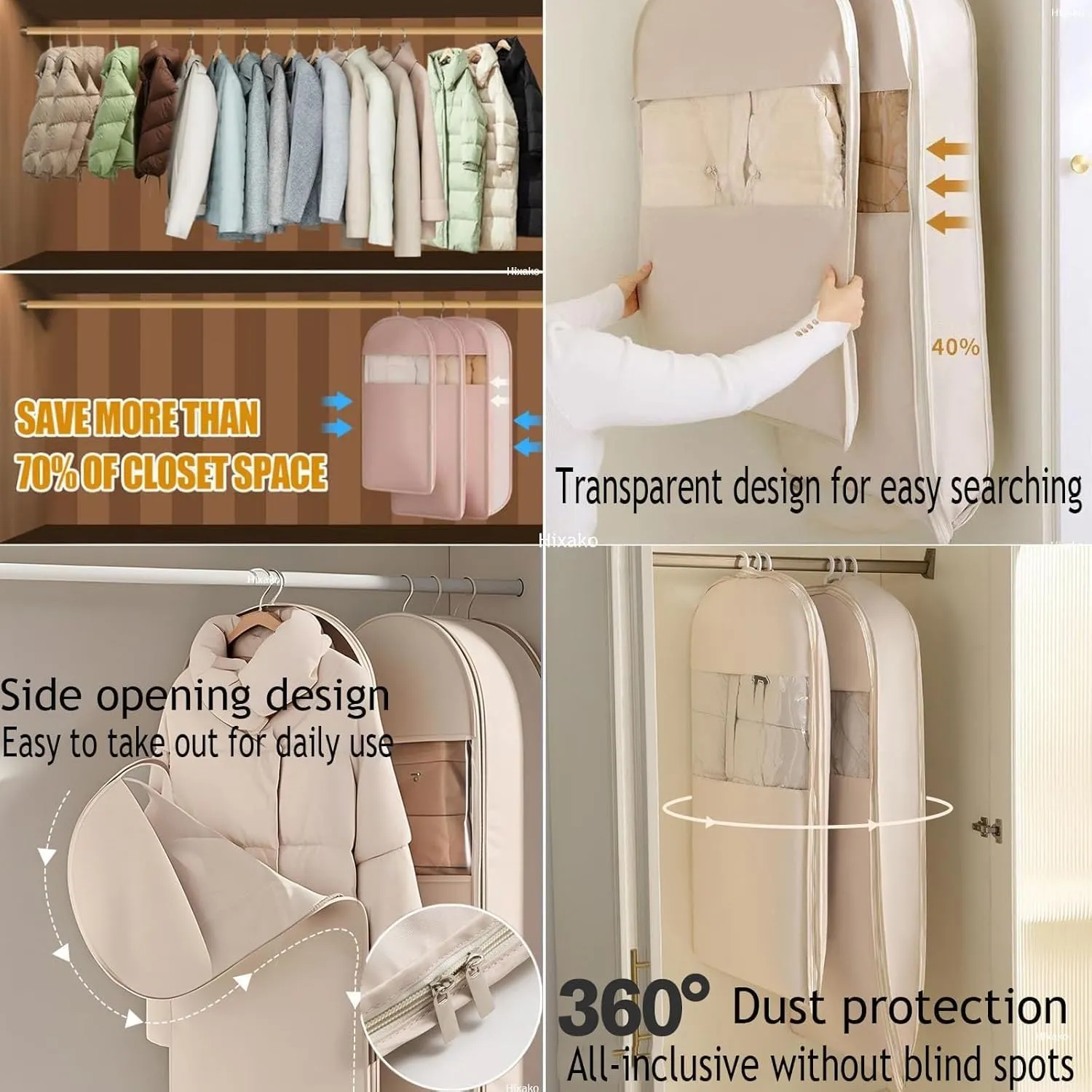 Otherwise Space Saving Garment Bag, 2025 New Otherwise Garment Bags, Space Saving Hanging Garment Bag with Self Compression Zipper, Travel Clothing Storage Bag(Beige,Medium)