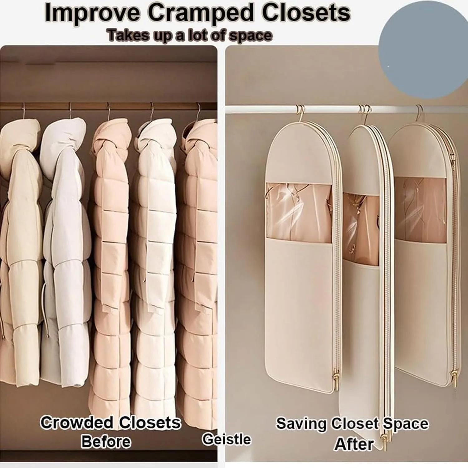 Otherwise Space Saving Garment Bag, 2025 New Otherwise Garment Bags, Space Saving Hanging Garment Bag with Self Compression Zipper, Travel Clothing Storage Bag(Beige,Medium)