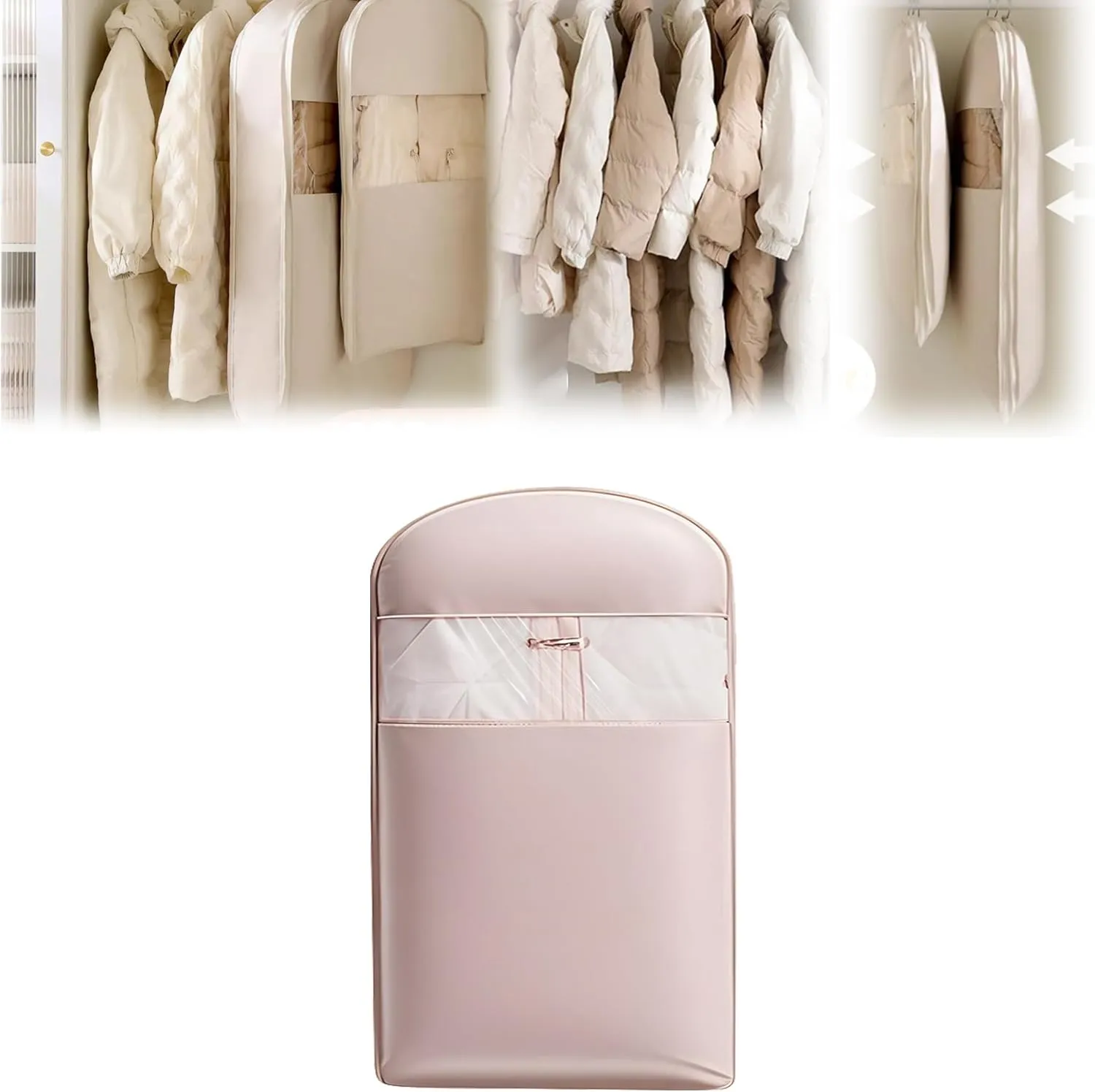 Otherwise Space Saving Garment Bag, Space Saving Hanging Garment Bag with Self Compression Zipper, Household Dust Cover Clothes Bags for Closet Storage (Pink,M)