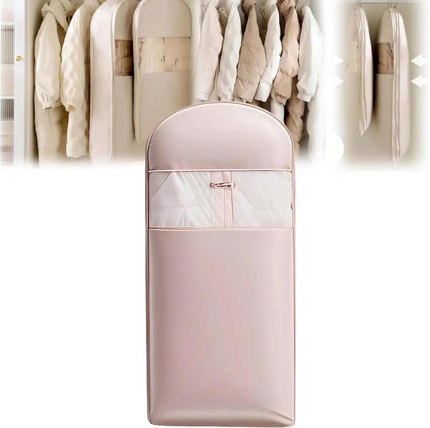 Otherwise Space Saving Garment Bag, Space Saving Hanging Garment Bag with Self Compression Zipper, Household Dust Cover Clothes Bags for Closet Storage (Pink,XL)