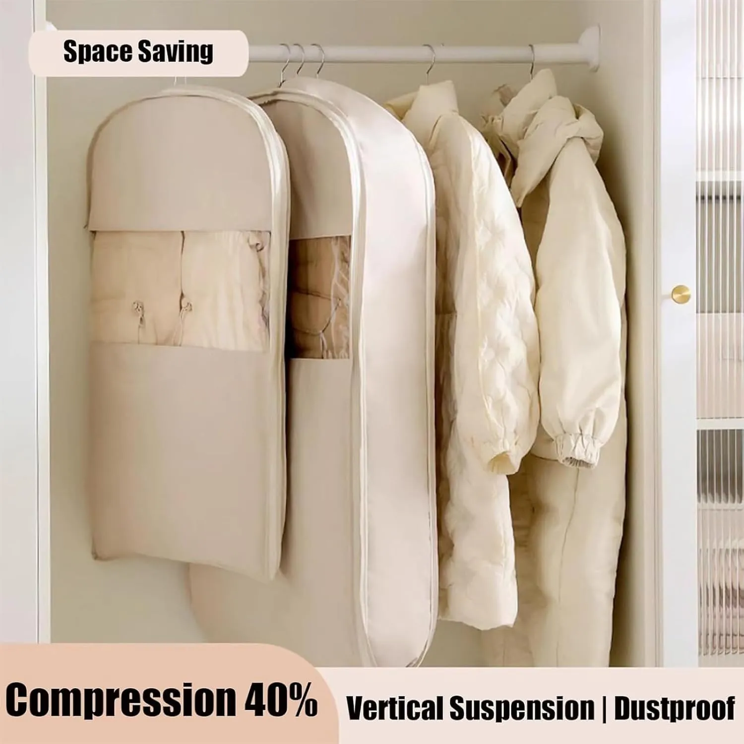 Otherwise Space Saving Garment Bag,2025 Space Saving Hanging Garment Bag with Self Compression Zipper,Dust Cover Clothes Storage Bags for Down Coat,Suitable for Long-Term Storage Organizers (Pink,XL)