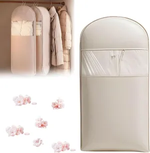 Otherwisie - Space Saving Hanging Garment Bag with Self Compression, 2025 Space Saving Hanging Protector, Compress Bag Hanger, Heavy Duty Garment Bag for Down Coat(Beige,X-Large)