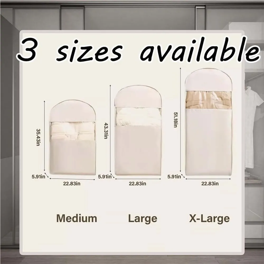 Otherwisie - Space Saving Hanging Garment Bag with Self Compression, 2025 Space Saving Hanging Protector, Compress Bag Hanger, Heavy Duty Garment Bag for Down Coat(Beige,X-Large)