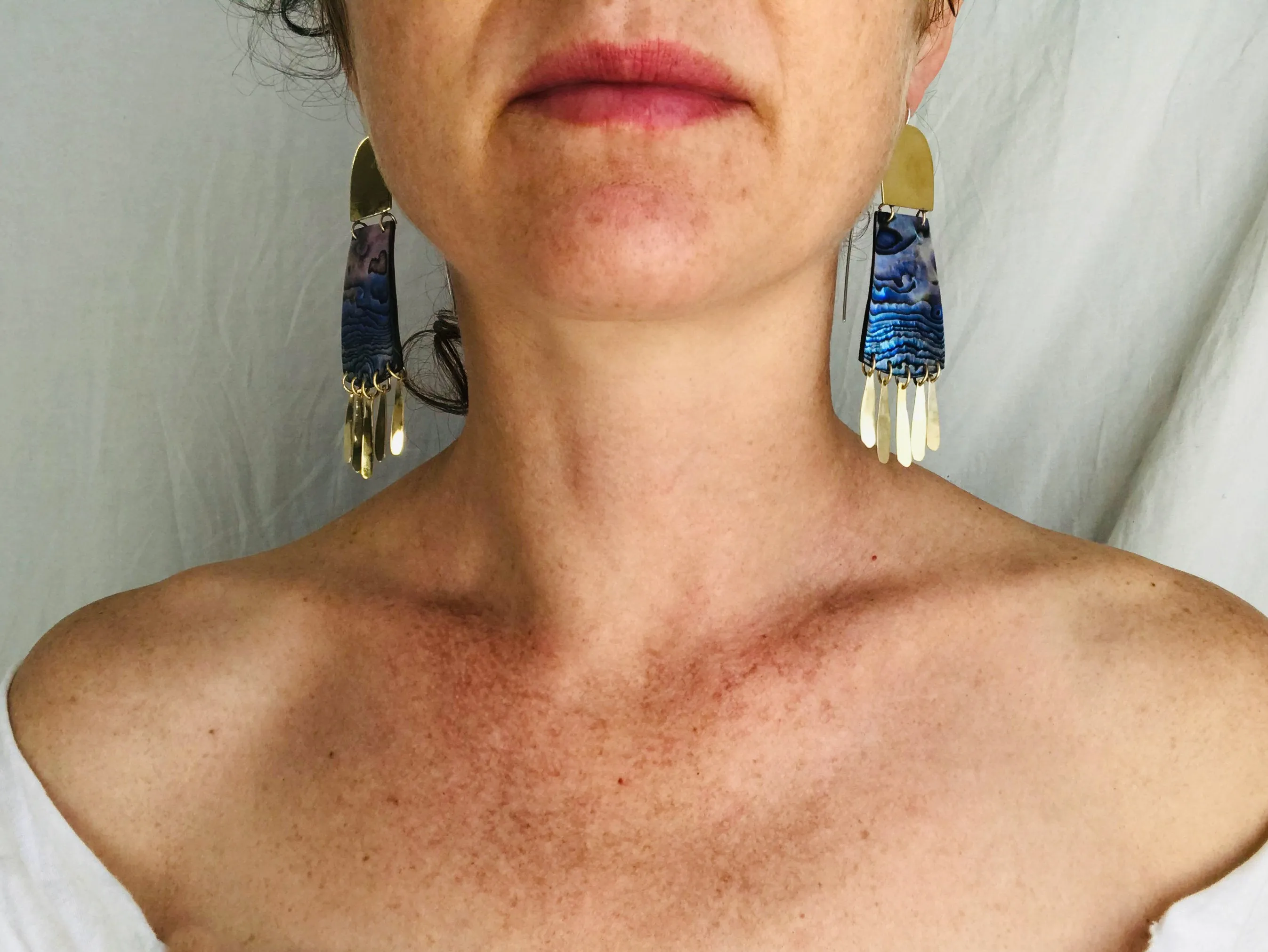 Paua Shell and Brass Earrings. Abalone Shell.
