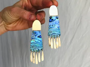 Paua Shell and Brass Earrings. Abalone Shell.