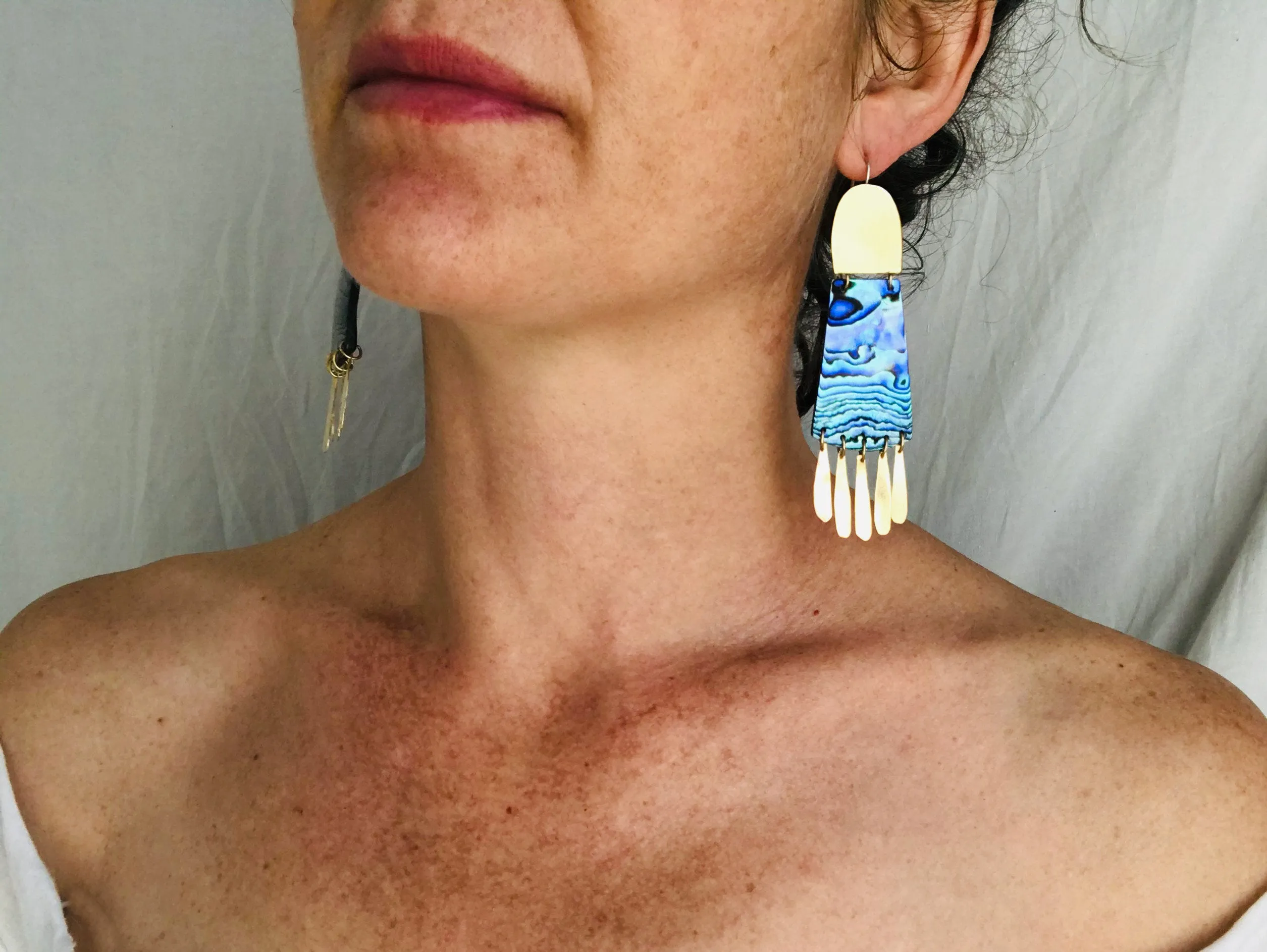 Paua Shell and Brass Earrings. Abalone Shell.
