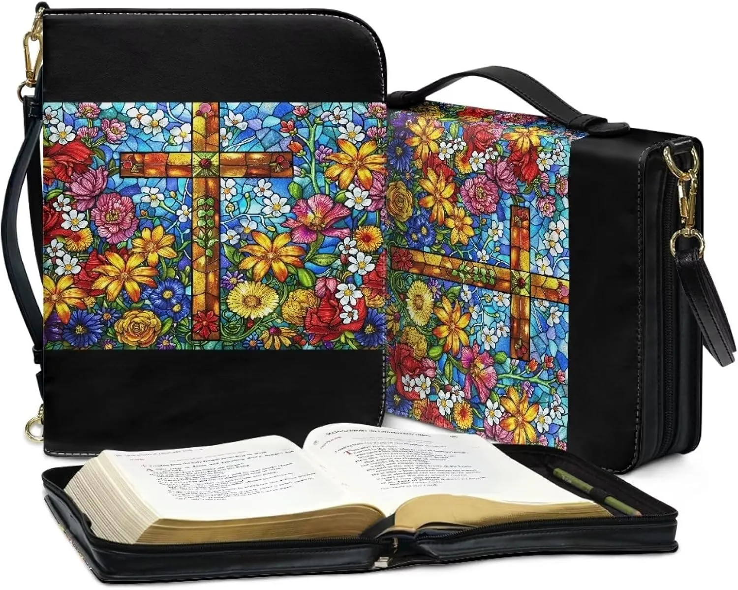 Personalized PU Bible Cover with Strap Church Book Cover,Custom Carrying Bible Case Bible Protective