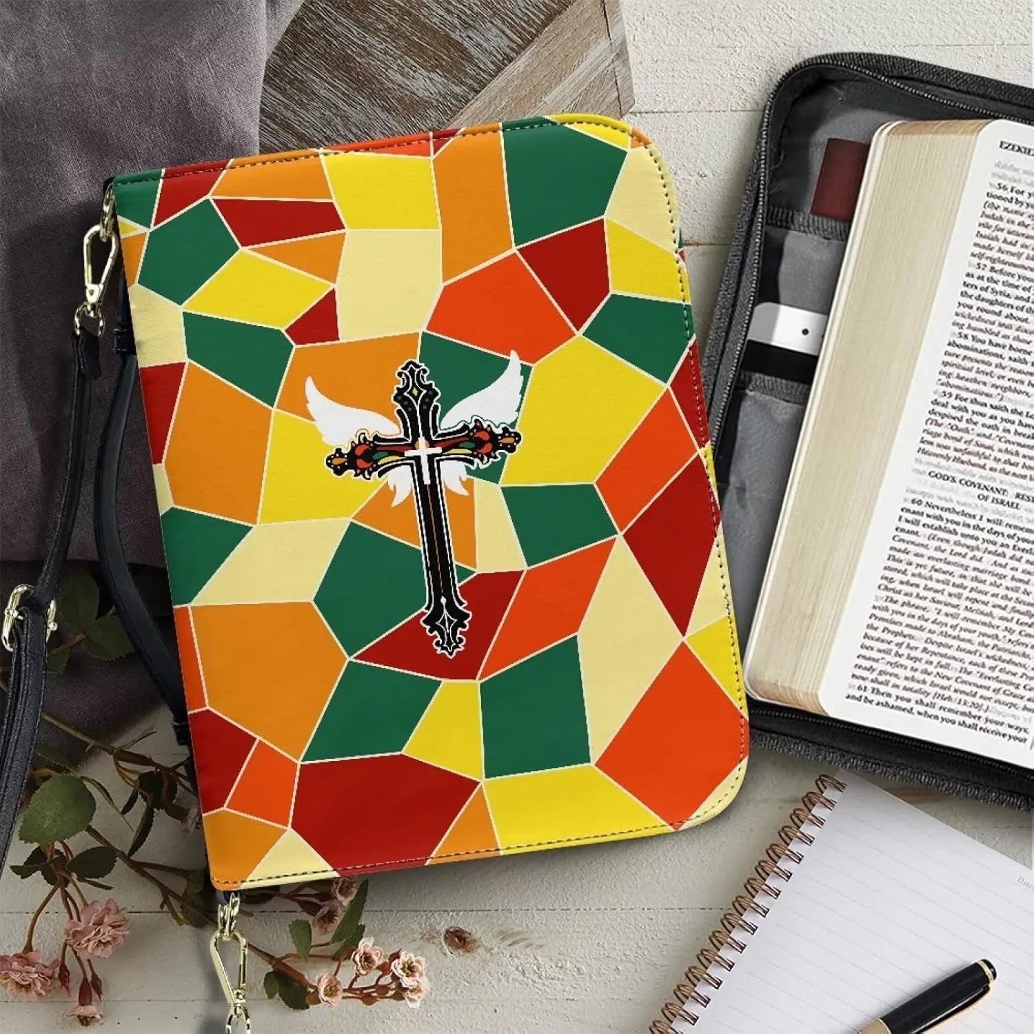 Personalized PU Bible Cover with Strap Church Book Cover,Custom Carrying Bible Case Bible Protective