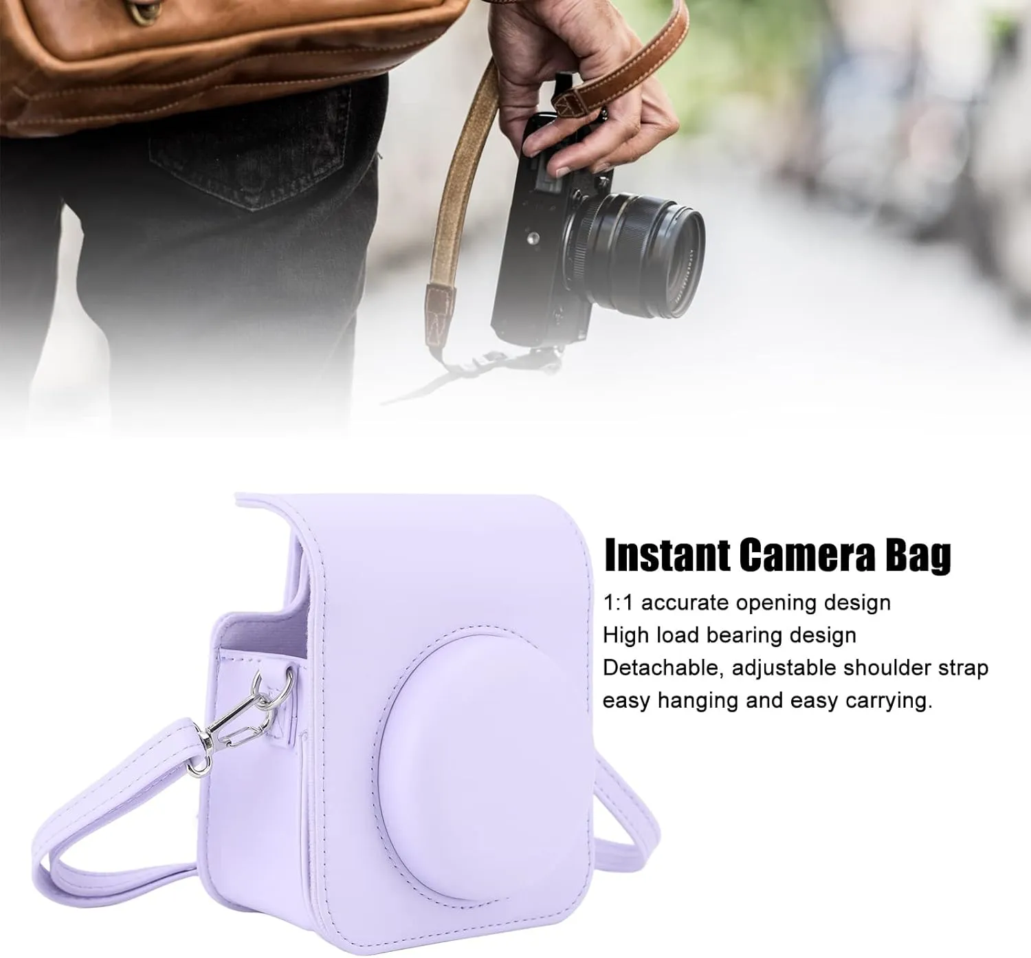 Pomya Instant Camera Case, PU Mini Camera Protective for Fujifilm InstaxMini 12, Portable Travel, Unisex, Iris Purple