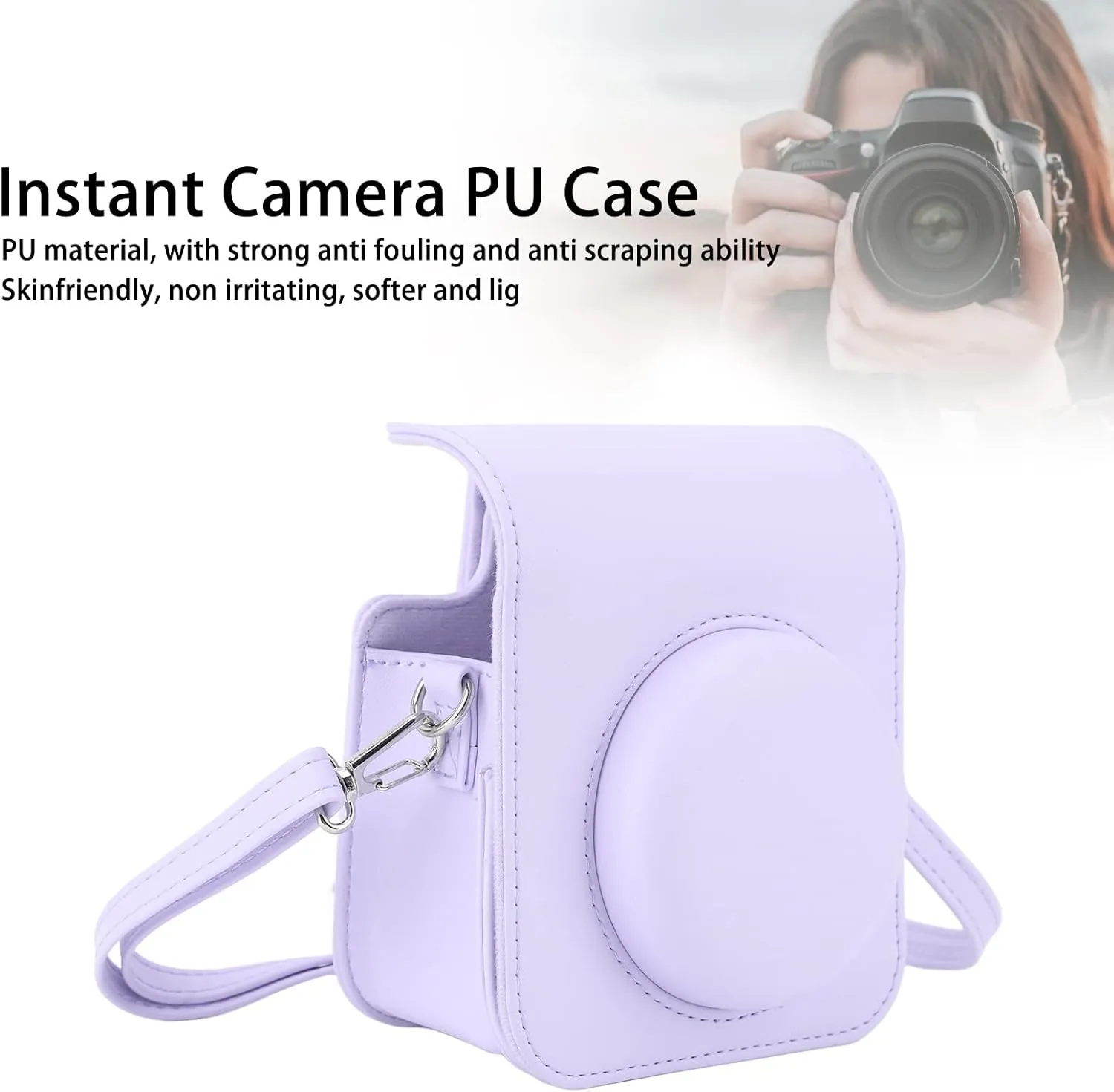 Pomya Instant Camera Case, PU Mini Camera Protective for Fujifilm InstaxMini 12, Portable Travel, Unisex, Iris Purple