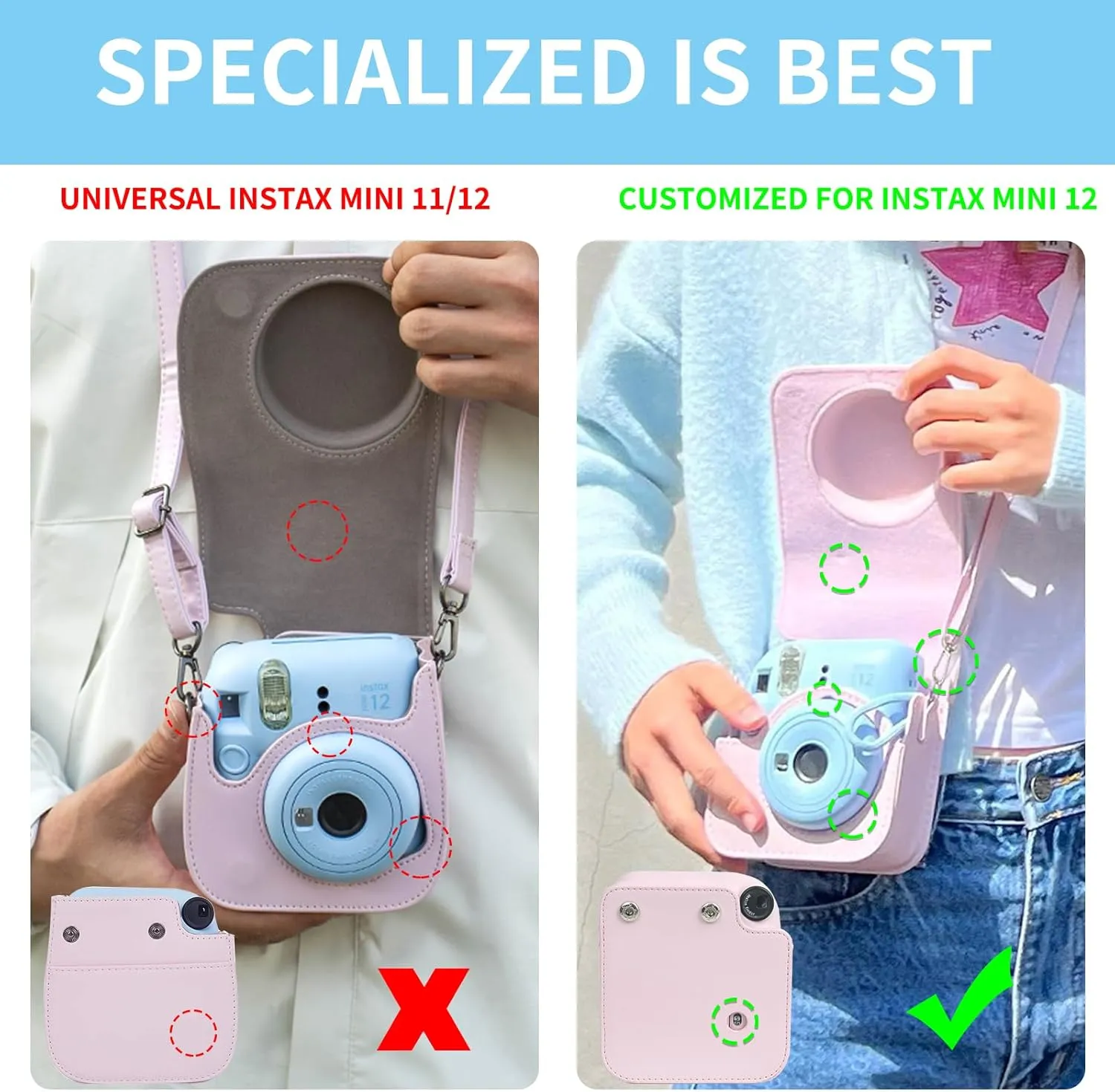 Protective Case for Fujifilm Instax Mini 12 Instant Camera - With Light-sensitive Holes, Lower Right Lens Fit, Specially Designed for Mini 12 Camera (Blue Pink Watercolor)