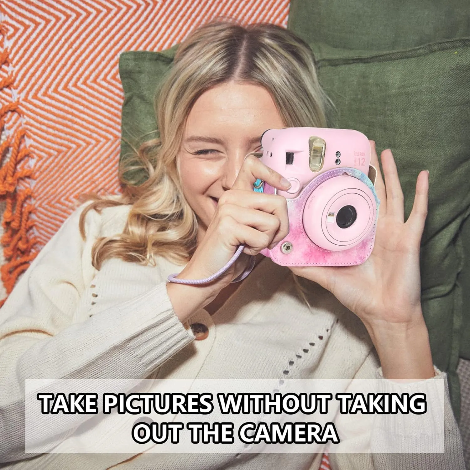 Protective Case for Fujifilm Instax Mini 12 Instant Camera - With Light-sensitive Holes, Lower Right Lens Fit, Specially Designed for Mini 12 Camera (Blue Pink Watercolor)